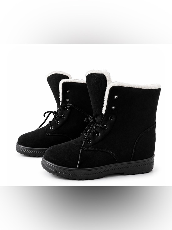 E03 Shoes - Women's Black Lace-Up Faux Suede Boots with Sherpa Lining